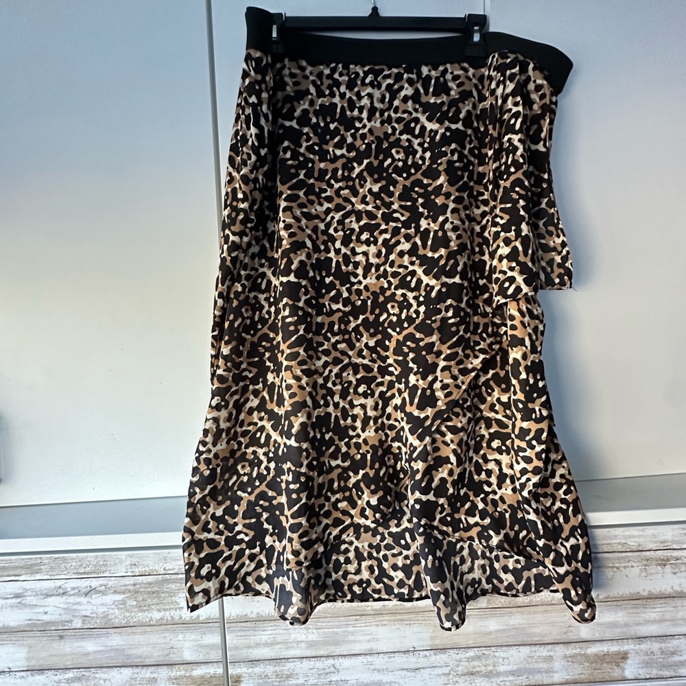 🐆 Dressbarn Leopard Print Faux Wrap Skirt 2X Plus Size A-Line Animal Print
